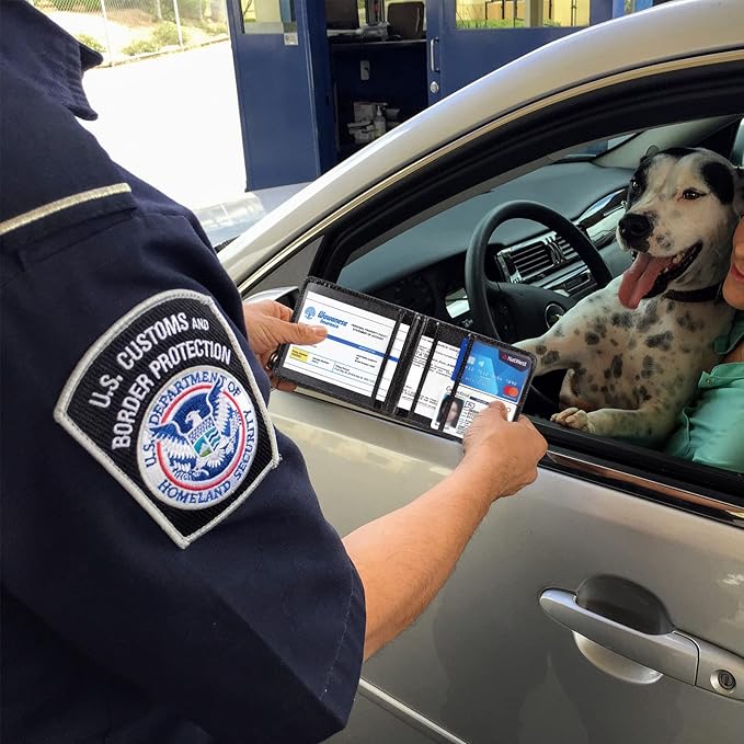 Car Registration and Insurance Holder, Leather Registration and Insurance Card Holder, Vehicle Glove Box Organizer - For Documents, Cards, License (Bling Black)
