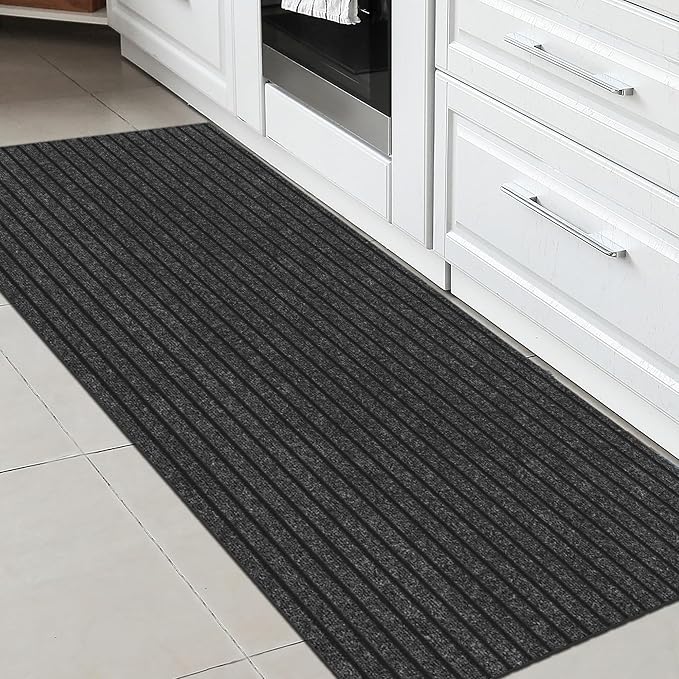 Ottomanson 2'7" x 6' Hallway Runner with Scraper Pile - Extra Durable Non-Slip Rug Mat for Indoor & Outdoor Use - Ideal for Kitchen, Entryway & Garage - High-Traffic Carpet, Black