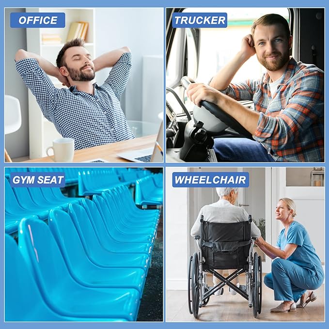 Gel Seat Cushion for Long Sitting - 18" x 16" x 2.4" (Extra Thick&Soft) Gel Cushion for People Over 200 lbs, Pressure Relief Cushion for Office Chair, Egg Cushions for Wheelchair, Gel Pad for Car
