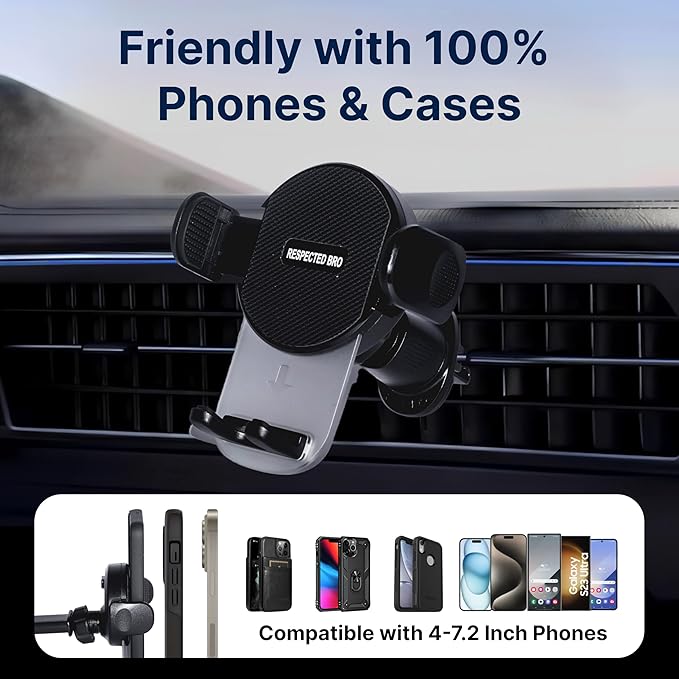 Universal-Car-Phone-Holder-Mount - Cell Phone Holder for Car, Dashboard and Windshield Mount, Air Vent car, Secure Phone Holders for Your Car, Compatible with All Smartphones