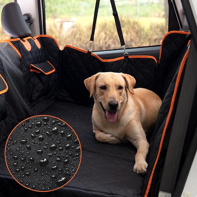 ASHLEY MADDEN Heavy Duty Dog Seat Cover for Trucks - Hard Bottom Back Seat Extender – 100% Waterproof, Nonslip Hammock with Mesh Window & Storage – Fits Cars, SUVs & Trucks