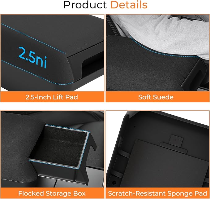 Armrest Box Pad,Center Console Organizer Armrest Box Padwith a Hidden Storage Box Raised Storage Box for Tesla Model Y / 3