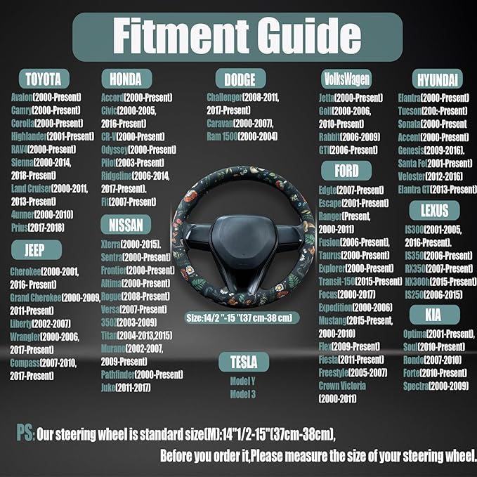 Woodland Fern Moth Dragonfly Mushroom Amanita Steering Wheel Cover Auto Steering Wheel Protector, Anti-Slip, Breathable, Absorbing Sweat, Universal Car Accessories 14.5–15 inch