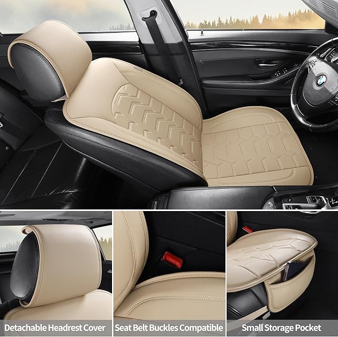 Leather car Seat Covers Breathable Car Seat Protector Front seat Covers Universal Fit for 95% Car Truck SUV Van Vehicles (Beige,2PCS)