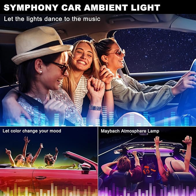 Acrylic Interior LED Strip Light With Wireless APP, RGB 18 in 1 With 175 Inches 600 LEDs Fiber Optic Ambient Lighting Kits for Car, 16 Million Colors Sound Active Function