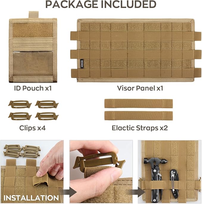 WYNEX Car Visor Organizer with Detachable Card Pouch | Auto Sun Visor Storage Molle Panel with Elastic Webbing Slots for Glasses & Tactical Gear | Fit Most Vehicle, SUVs & Trucks