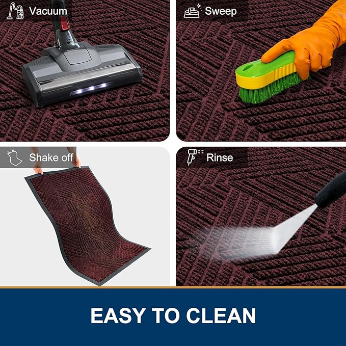 Smiry Front Door Mat Outside Entrance, Heavy Duty Sturdy Natural Rubber Doormat, Trap Dirt and Moisture, Easy Clean Low Profile Mats for Indoor Outdoor Entry, Irregular Triangle (29.5x17, Dark Red)