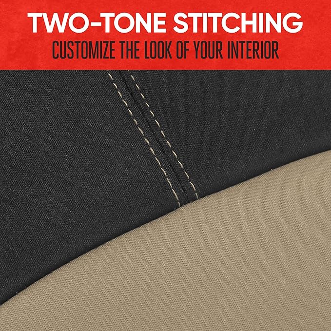 Motor Trend Beige Waterproof Seat Covers for Front Seats – Premium Neoprene Car Seat Covers, Car Seat Protectors with Removable Headrest, Interior Covers for Auto, Truck, Van, SUV Seat Protection