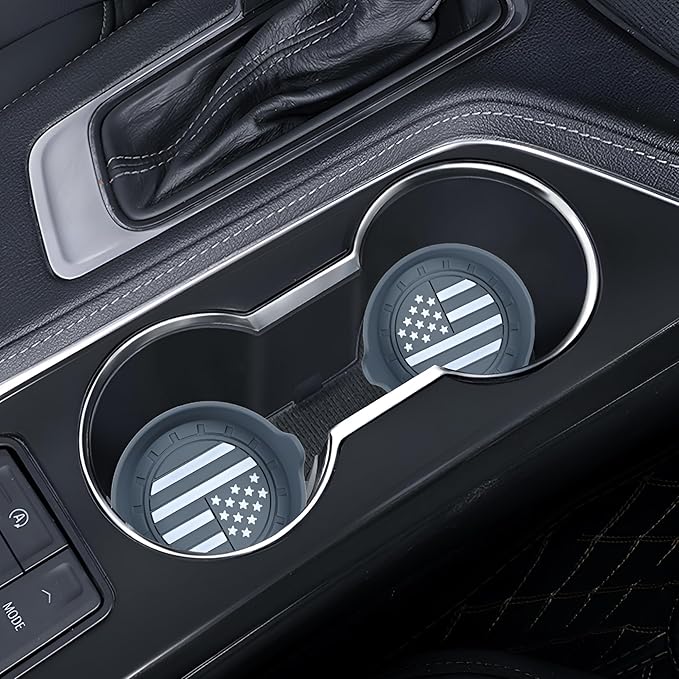 Amooca Car Cup Coaster Universal Non-Slip Silicone Cup Holder Insert Car Interior Accessories for Drink American Flag US Flag 2 Pack Grey