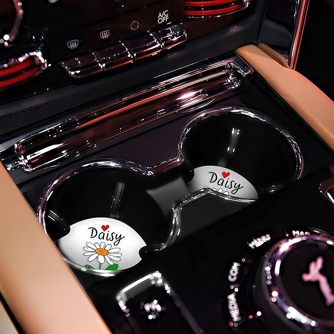 2 Pack Daisy Car Cup Holder Coaster, Cute Car Interior Accessories Drink Coaster for Women & Men, Daisy Lovers Themed Gifts Stuff Accessories Things Merchandise Items!