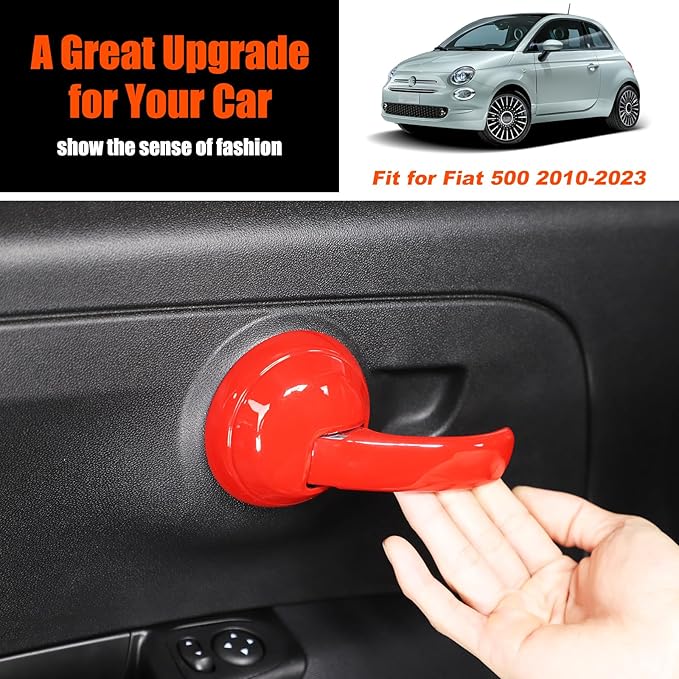 4PCS Inner Door Handles Cover Trim Compatible with Fiat 500/500 Abarth 2010-2024 Car Inner Door Handles Cover Protector Trim ABS Interior Decorative Cover Trim Sticker (Glossy Red)