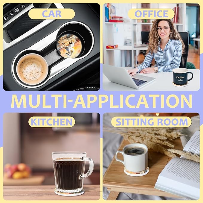 2 Pack Car Cup Holder Coaster-White Horse Running Absorbent Ceramic Coaster, Car Coasters for Cup Holders,Auto Accessories for Women & Men