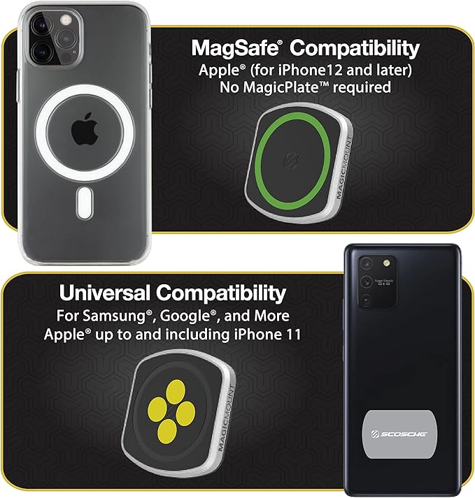 Scosche MP2FM-XCES0 MagicMount Pro2 Universal Flush Magnetic Cell Phone Car Mount Kit Compatible with MagSafe, iPhones, Galaxy, Pixel & All Smartphones