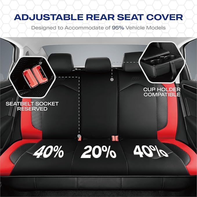 Skechers Memory Foam Car Seat Covers, Leather High Back Seat Covers Quilting Design,Waterproof Sports Car Seat Covers Full Sets,Airbag Compatible, Universal Fit for Most Cars, SUVs,Trucks,Red