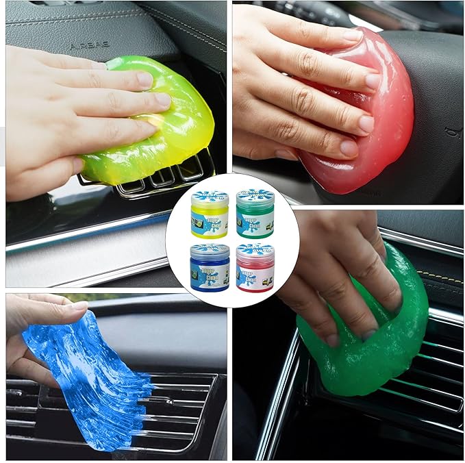 4 Pack Cleaning Gel, Car Putty Slime, Universal Auto Detailing Tools, Car Crevice Interior Cleaner Putty Gel, Cleaning Kit Dust Cleaning Mud for Car Vents, PC, Laptops, Cameras, Keyboard