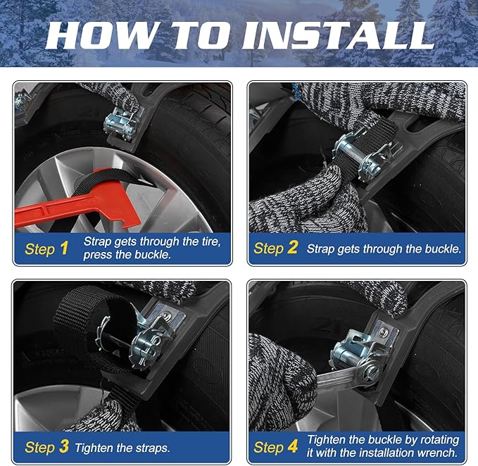 LILYPELLE Upgraded Snow Chains 16 Pack, Tire Chains for Cars/SUVs/Pickup Trucks, Emergency Anti Slip Tire Traction Chains for Tire Width 165-275mm