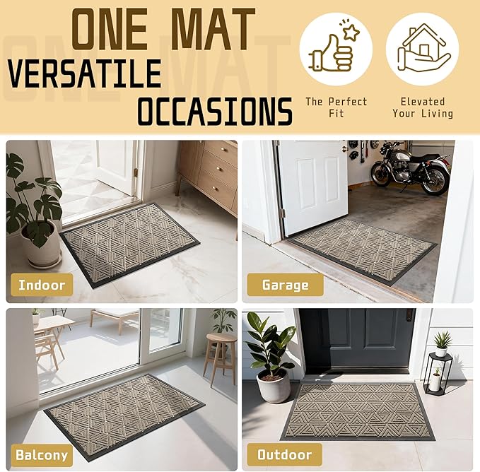Yimobra Large Door Mat 36x24, All-Weather Waterproof Non-Slip Welcome Matt Outdoor, Heavy Duty Non Slip Doormat for Entryway for Patio and Garage Indoor, Easy Clean, Beige
