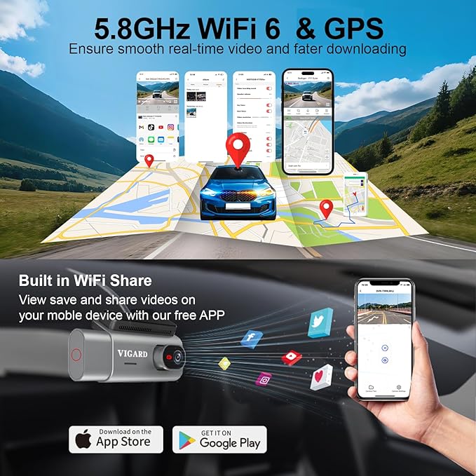 3 Channel 4K Dash Cam Front and Rear Inside for Cars, Sony Sensor, 1080P Cabin and Rear, Wide Angle, Night Vision, WiFi GPS, Parking Monitor, Loop Recording, Touch Screen, 64GB Card Included