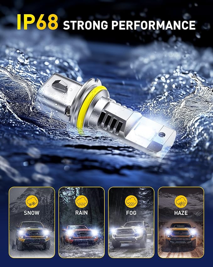 AUXITO 9007 LED Bulbs Combo, 40,000LM Super Brighter, 1:1 Halogen Mini Size, 6500K White HB5 Driving Light Bulbs, Plug and Play,Pack of 2