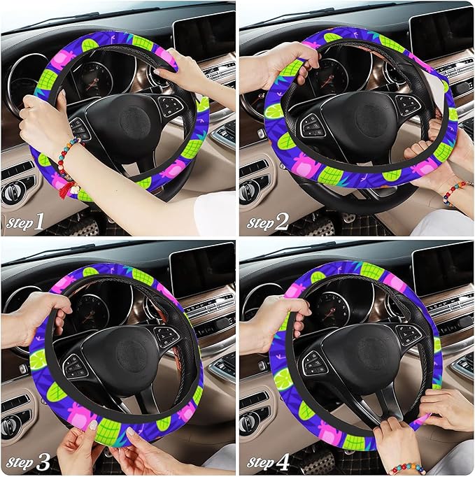 Tropical Flamingo Steering Wheel Covers Hibiscus Fruit Universal 15 Inch Car Wheel Cover,Anti-Slip Breathable Car Accessories Protector Fit for Trucks,Sedans,SUVs,Vans