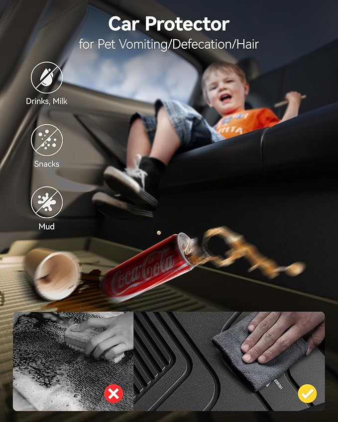 3W Floor Mats Fit for 2019-2025 2026 Chevy Silverado/GMC Sierra Denali 1500 & 2020-2025 2026 GMC Sierra 2500/3500 HD Crew Cab TPE All Weather Floor Liner, Fit For 2nd Row with Factory Carpeted Storage