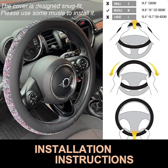 PINCTROT Chenille Leather Steering Wheel Cover, Soft Mottled Colors, Sweat-Proof, Non-Slip Grip, All-Season Comfort, Universal 14.5-15 Inch(Mottled Purple)