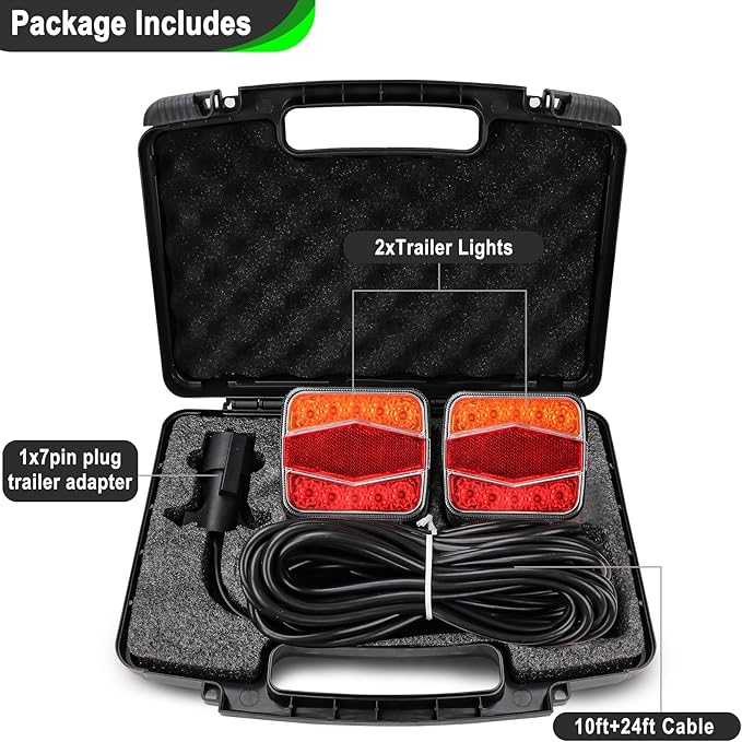 Trailer Lights 24ft Cable 7 Pin Plug for Magnetic Towing Tow LED Light Kit Board Tail Brake Stop License Plate Rear Lighting for Trucks Trailers RVs Car Waterproof