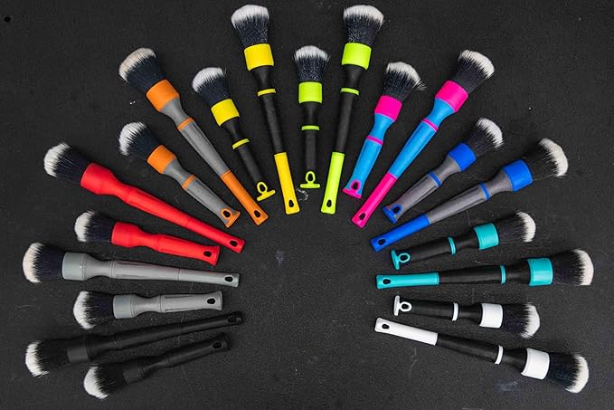 Detail Factory - TriGrip Ultra-Soft Detailing Brush Set - Scratch-Free Cleaning for Exterior, Interior Panels, Emblems, Badges, Gauges, Infotainment Screen - Solar Flare