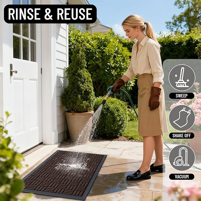 OLANLY Front Door Mat Outside Entrance 35x23, Absorbent, Heavy Duty Sturdy Natural Rubber Doormat Indoor Outdoor, Stain and Fade Resistant, Non-Slip Backing Low Profile Floor Mat for Entryway, Brown