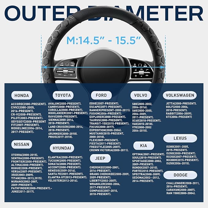 PIC AUTO Massage Steering Wheel Cover, Black Football Pattern Material Spliced Leather Car Steering Wheel Protector, Car Interior Accessories, Universal Fit 14.5"-15.5" for Cars, Trucks, Van, SUV