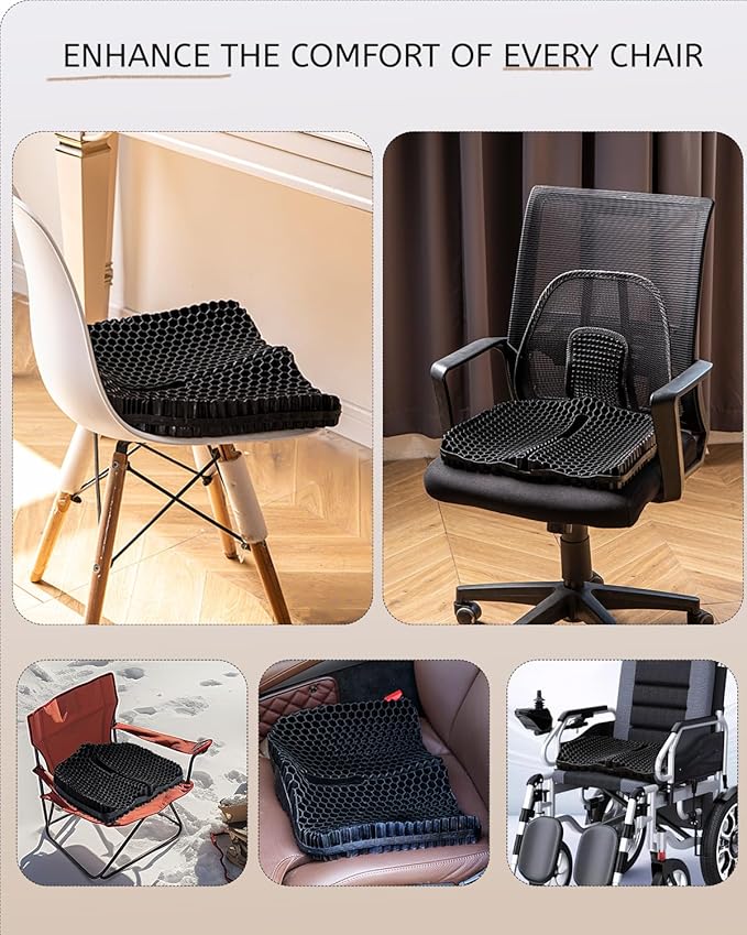 Gel Seat Cushion for Long Sitting & Hip Pain Relief (Large Size) - Cooling 3D Cushions for Office Chair, Car, Wheelchair, Breathable & Non-Slip Cover with Pressure Relief Technology