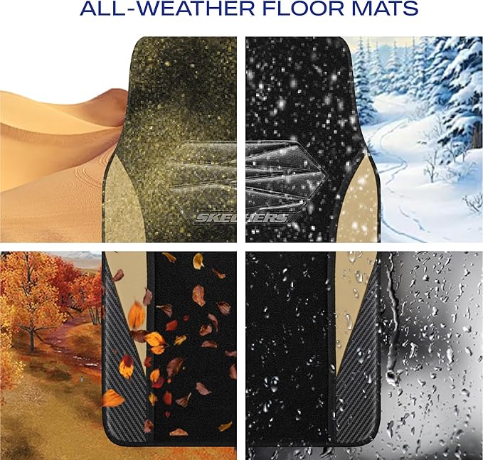 Skechers Car Floor Mats,Waterproof Universal Fit Car Mats,Faux Leather Car Floor Mats,Carbon Floor Mats for Cars with Anti-Slip Skechers Heel Pad Fit for SUV,Vans,Sedans,Trucks,Beige