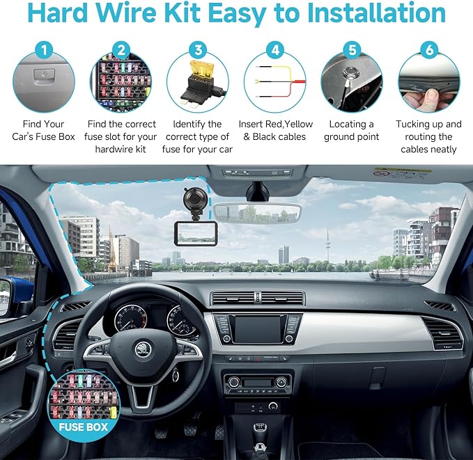 Dash Cam Hardwire Kit, Acc Hardwire Kit for Dash Camera Type C 3-Lead Hard Wire Kit 12V-24V to 5V USB-C Hard Wire Kit w/Low Voltage Protection 13ft Charger Power Cord for GPS Radar Detectors and More