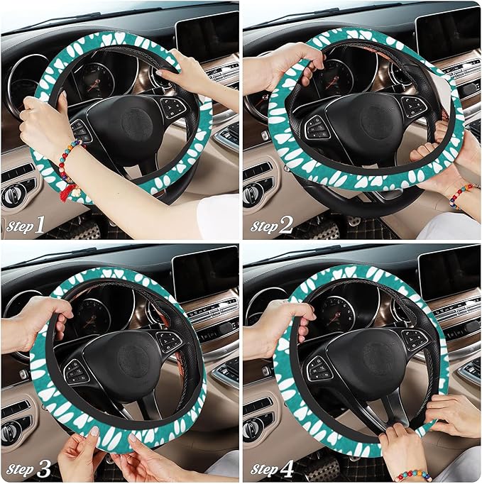 Dog Paw Prints Steering Wheel Covers Universal 15 Inch Car Wheel Cover,Anti-Slip Breathable Car Accessories Protector Fit for Trucks,Sedans,SUVs,Vans