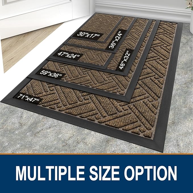 OLANLY Indoor Outdoor Mat, Sturdy Natural Rubber Floor Mat, Non Slip Low Profile Waterproof Doormat, and Stain Front Door Mats, Easy Clean Patio Entrance Mat, 30''x17'', Brown