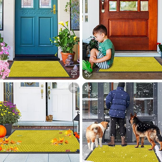 Smiry Front Door Mat Outside Entrance, Heavy Duty Sturdy Natural Rubber Doormat, Trap Dirt and Moisture, Easy Clean Low Profile Mats for Indoor Outdoor Entry, Irregular Triangle (36x24, MST-Yellow)