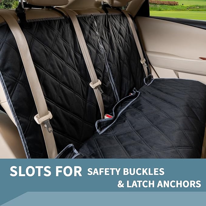 ZQ Bench Car Seat Cover for Dogs, Waterproof Rear Seat Protector Stays Securely in Place for Pets, Dog Backseat Cover Fit for Standard Cars & SUVs (Black)