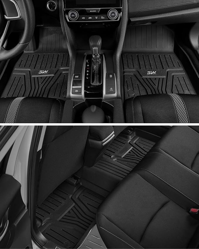 3W Floor Mats Fit for Honda Civic Sedan 2016-2021 & Hatchback 2017-2021 & Coupe 2016-2020, Custom Fit Floor Liner for 1st 2nd Row Full Set TPE All-Weather Car Liners