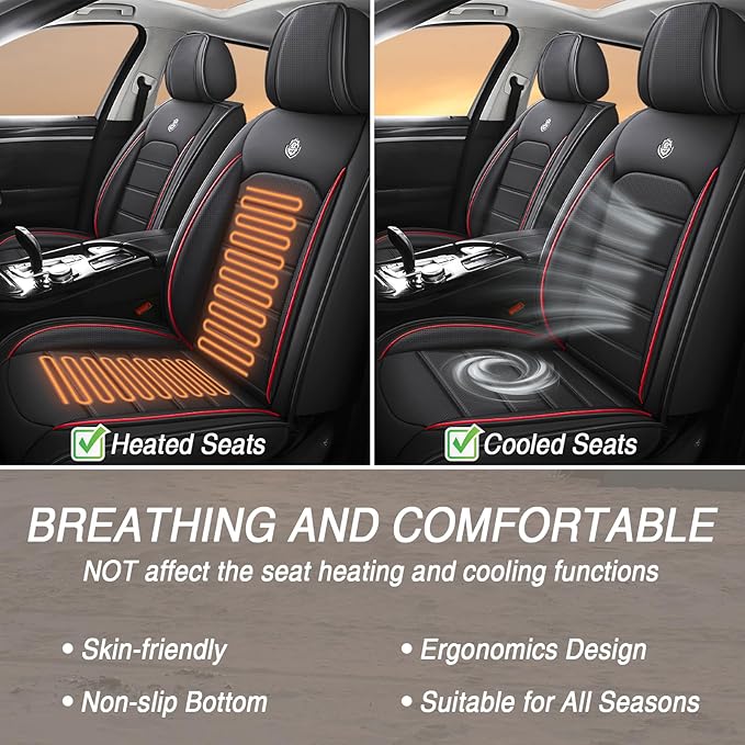 Seat Covers Custom Fit for Acura MDX 2001-2025, 7 Seat, Compatible Airbag Non-Slip Waterproof Leather Seat Cover, Luxury Interior Car Seat Covers Full Set, Black Red