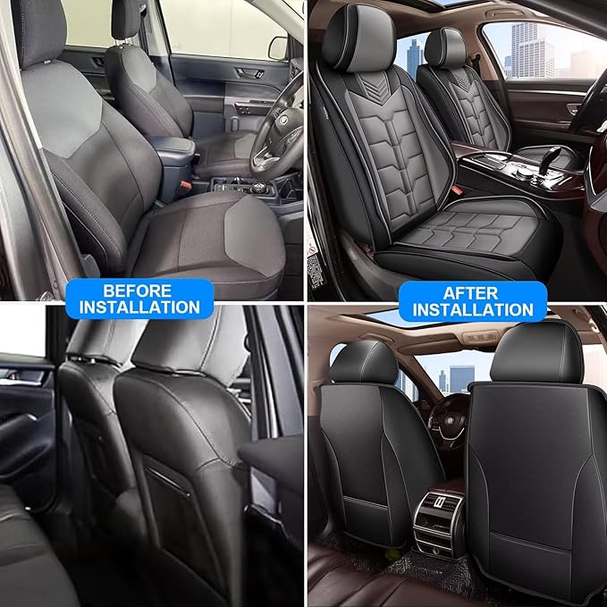 Seat Covers Fit for Chevrolet Chevy Tahoe LT/LS/RST 2011-2024 2025 2026 2PCS Front Car Seat Covers Faux Leather Seat Cushion Waterproof Auto Protectors(Black & Grey)-2 Front Seat Covers