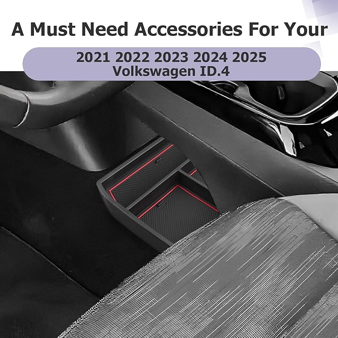 LUWU 2025 VW ID4 Lower Center Console Tray Storage Box for 2021 2022 2023 2024 2025 VW ID.4 Accessories 2025 ID 4 Armrest Console Organizer ABS Material Red-Trim