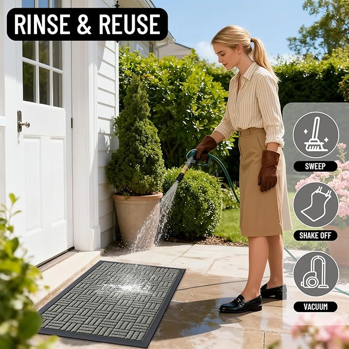 OLANLY Front Door Mat Outside Entrance 47x32, Absorbent, Heavy Duty Sturdy Natural Rubber Doormat Indoor Outdoor, Non-Slip, Stain and Fade Resistant, Low Profile Floor Mat for Entryway, Modern Gray