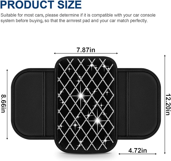 Armrest Cover with 2 Storage Bags Fit for VW/Volkswagen Taos Faux Leather Car Center Console Cover with DiamondStorage Box Waterproof Arm Rest Covers(Black)