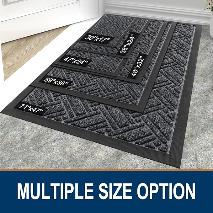 OLANLY Indoor Outdoor Mat, Sturdy Natural Rubber Floor Mat, Non Slip Low Profile Waterproof Doormat, and Stain Front Door Mats, Easy Clean Patio Entrance Mat, 36''x24'', Grey