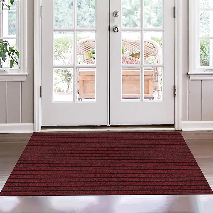 Ottomanson Mud Mat 2' x 2'7" Entryway Rug - Non-Slip Scraper Doormat for Muddy Paws, Dirt Trapping Indoor/Outdoor Mat for High-Traffic Areas, Kitchen, Garage, Patio, Red
