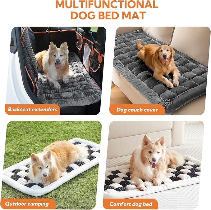 Soulbond Backseat Pet Bed Mat,Dog Bed for Car,Fuzzy Dog Seat Cover for Car Back Seat, Non-Slip Travel Pet Mat, Fit for Backseat Extenders and Seat Covers(Glossy-Dark Gray)