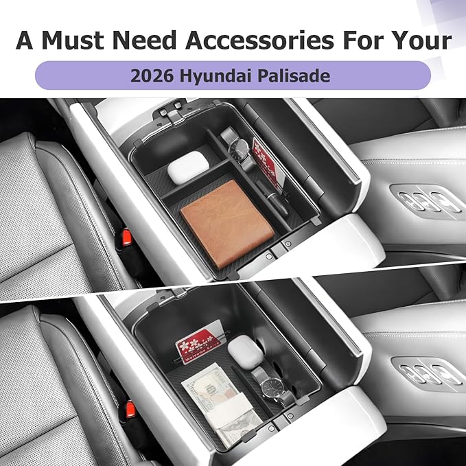 LUWU 2026 Palisade Center Console Organizer Compatible with 2026 Hyundai Palisade Accessories Armrest Console Organizer Armrest Insert Tray Palisade LX3 2026 Accessories Black 2-Pack