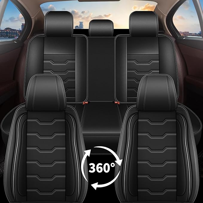 Seat Covers Fit for Toyota Highlander 2007-2024 2025 2026: Full Set Leather Car Seat Covers Waterproof Automotive Seat Cushions Covers (2 Row 5 Seats, Black)