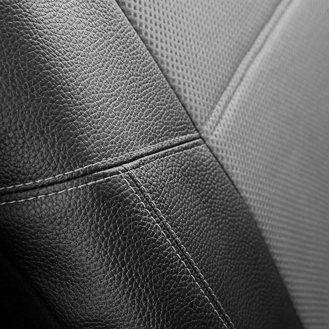 P&J AUTO Leather and Mesh High Back Car Seat Cover Front Pair Integrated Bucket Seat Airbag Compatible (Grey)