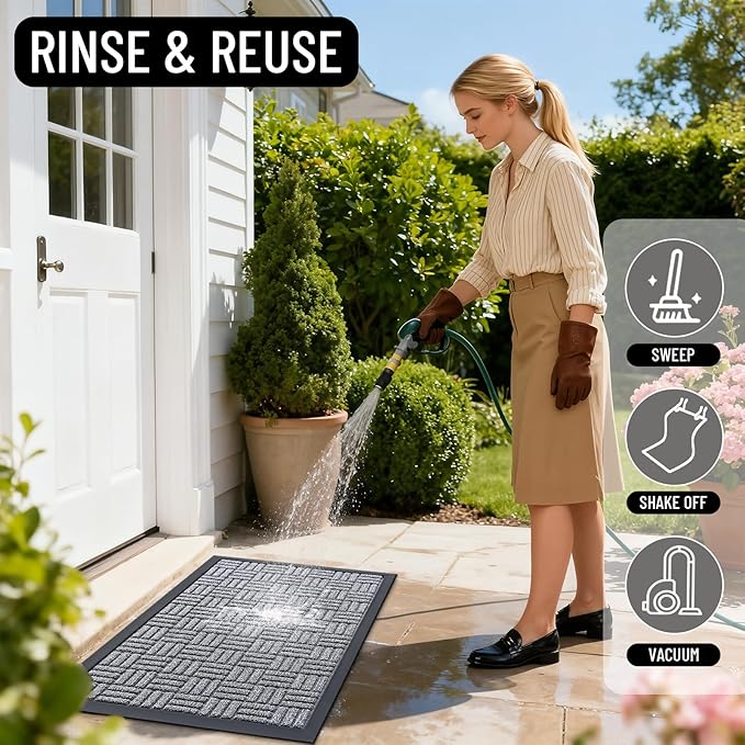 OLANLY Front Door Mat Outside Entrance 59x34, Absorbent, Heavy Duty Sturdy Natural Rubber Doormat Indoor Outdoor, Non-Slip, Stain and Fade Resistant, Low Profile Floor Mat for Entryway, Charcoal Gray